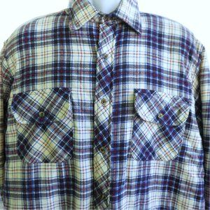 SpareTime Vintage Blue Plaid Flannel Shacket Field Navy Quilted Lining L Large